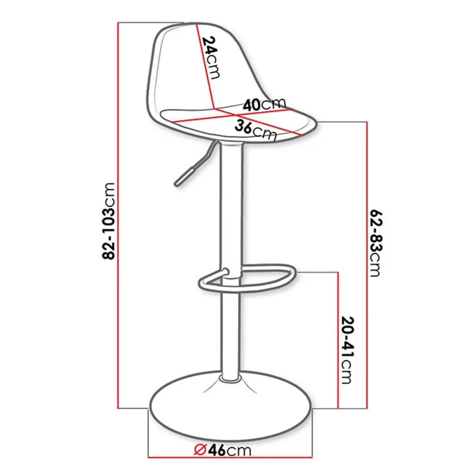 Sgabello bar design regolabile 82/103cm bianco Perry