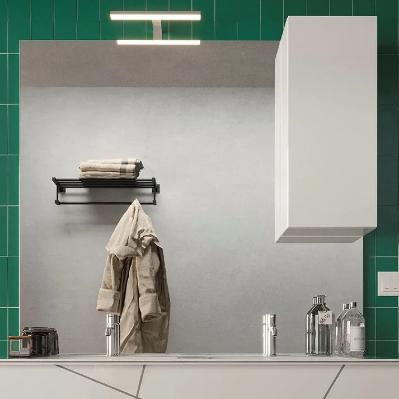 Specchiera bagno con led e pensile 100x110cm bianco lucido Minister