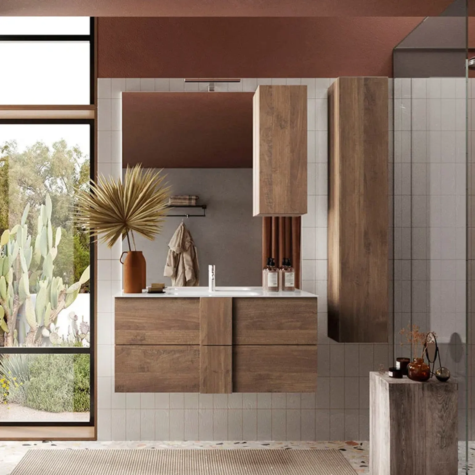 Specchiera bagno con led e pensile 80x110cm rovere Alvarez