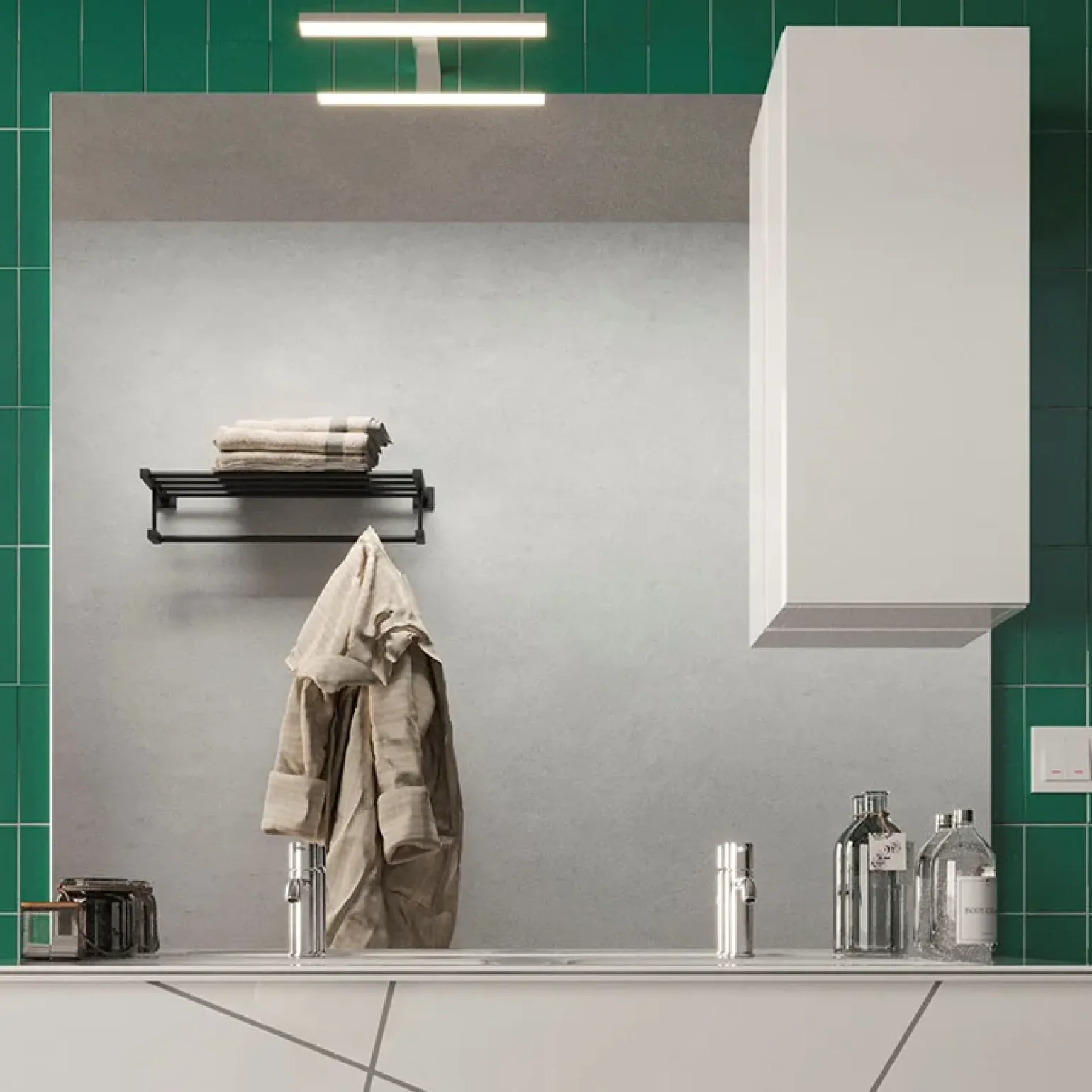 Specchiera bagno con led e pensile 120x110cm bianco lucido Minister