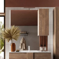 Specchiera 100x110cm bagno con led e pensile rovere Alvarez