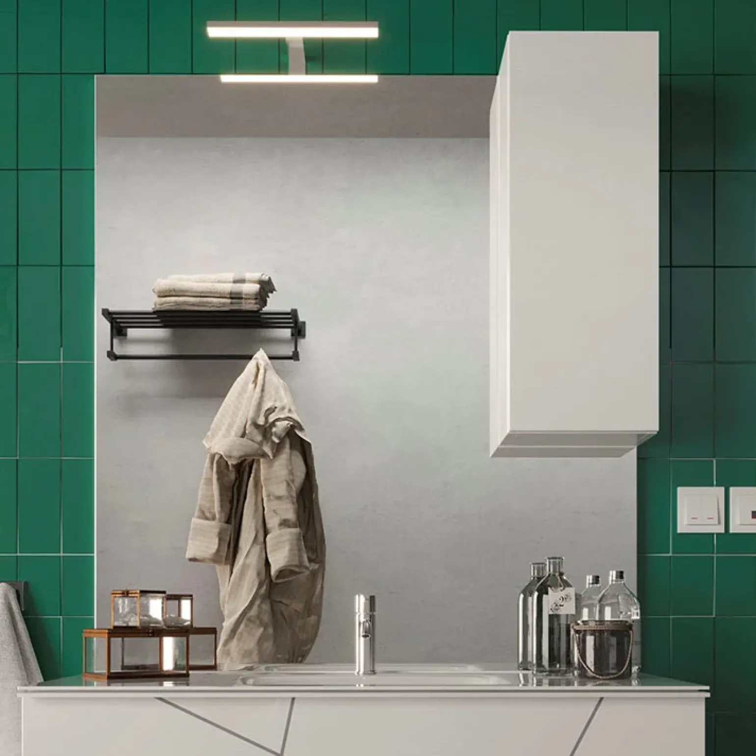 Specchiera 80x110cm da bagno con led e pensile bianco lucido Minister