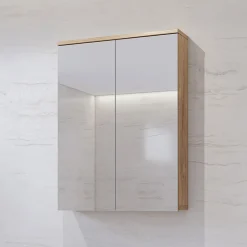 Specchio bagno sospeso 61x84h cm 2 ante contenitore rovere Crystal