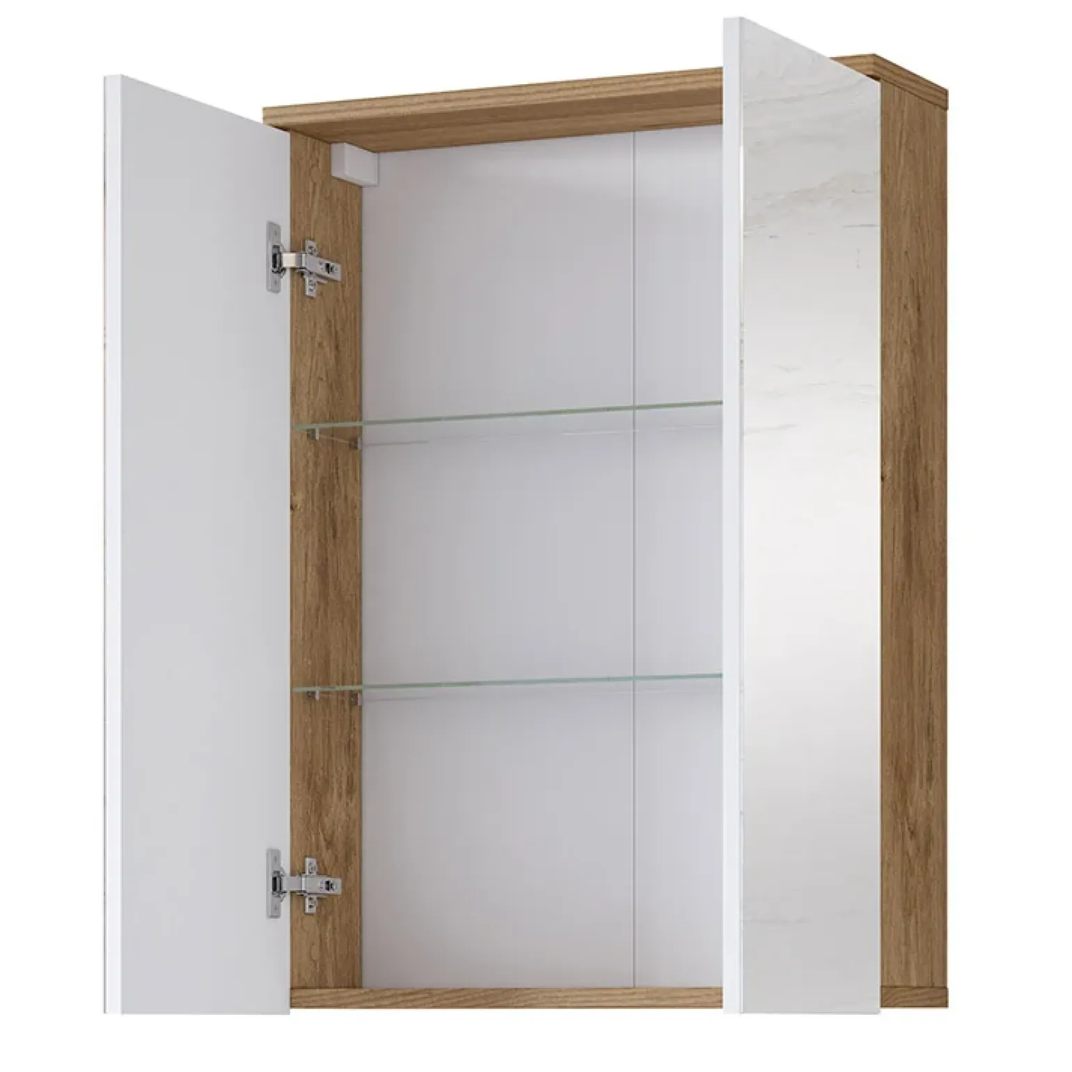 Specchio bagno sospeso 61x84h cm 2 ante contenitore rovere Crystal