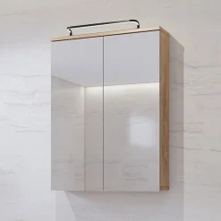 Specchio bagno sospeso 61x84h cm 2 ante contenitore rovere Crystal
