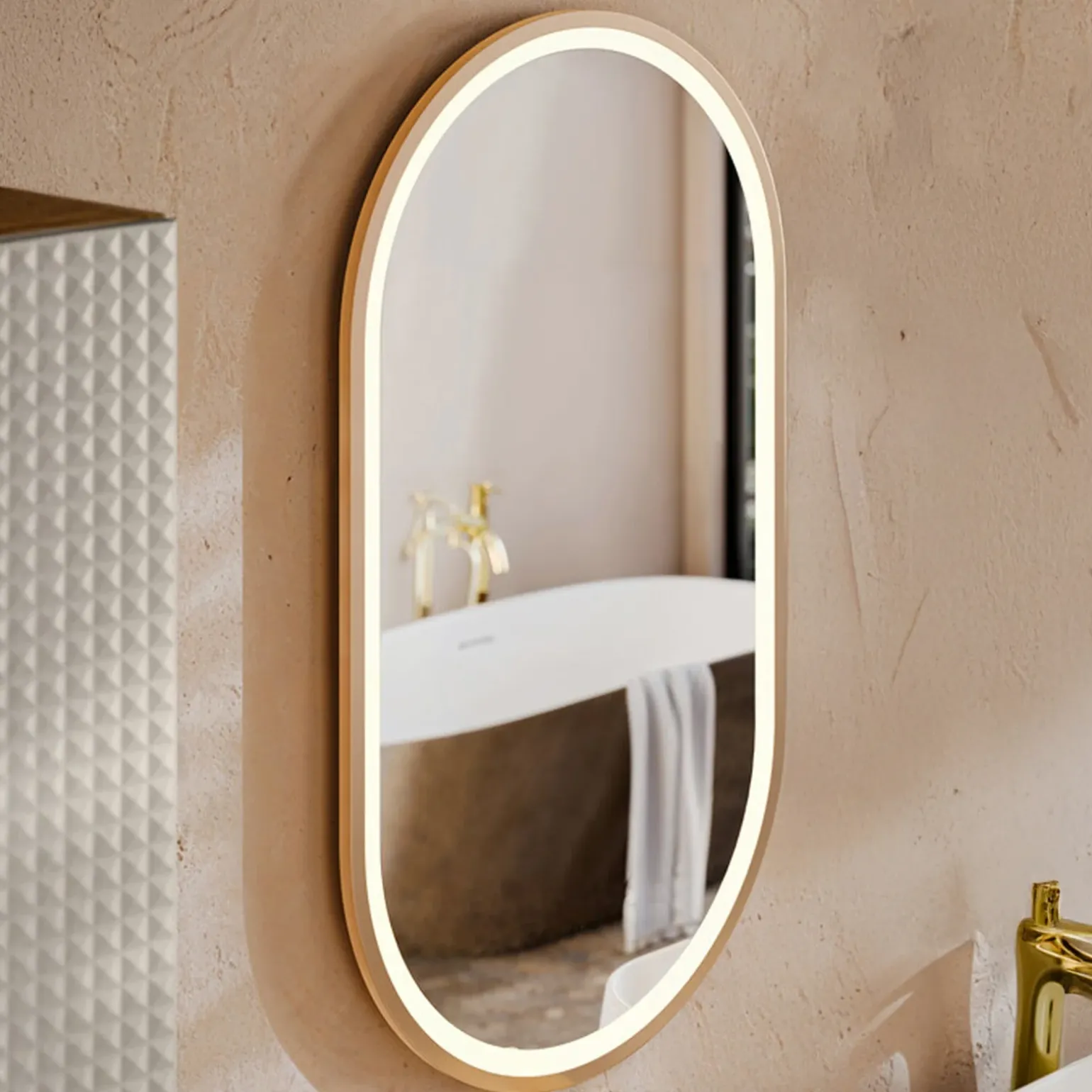 Specchio da parete con led 50x90cm dorato Glossy 2