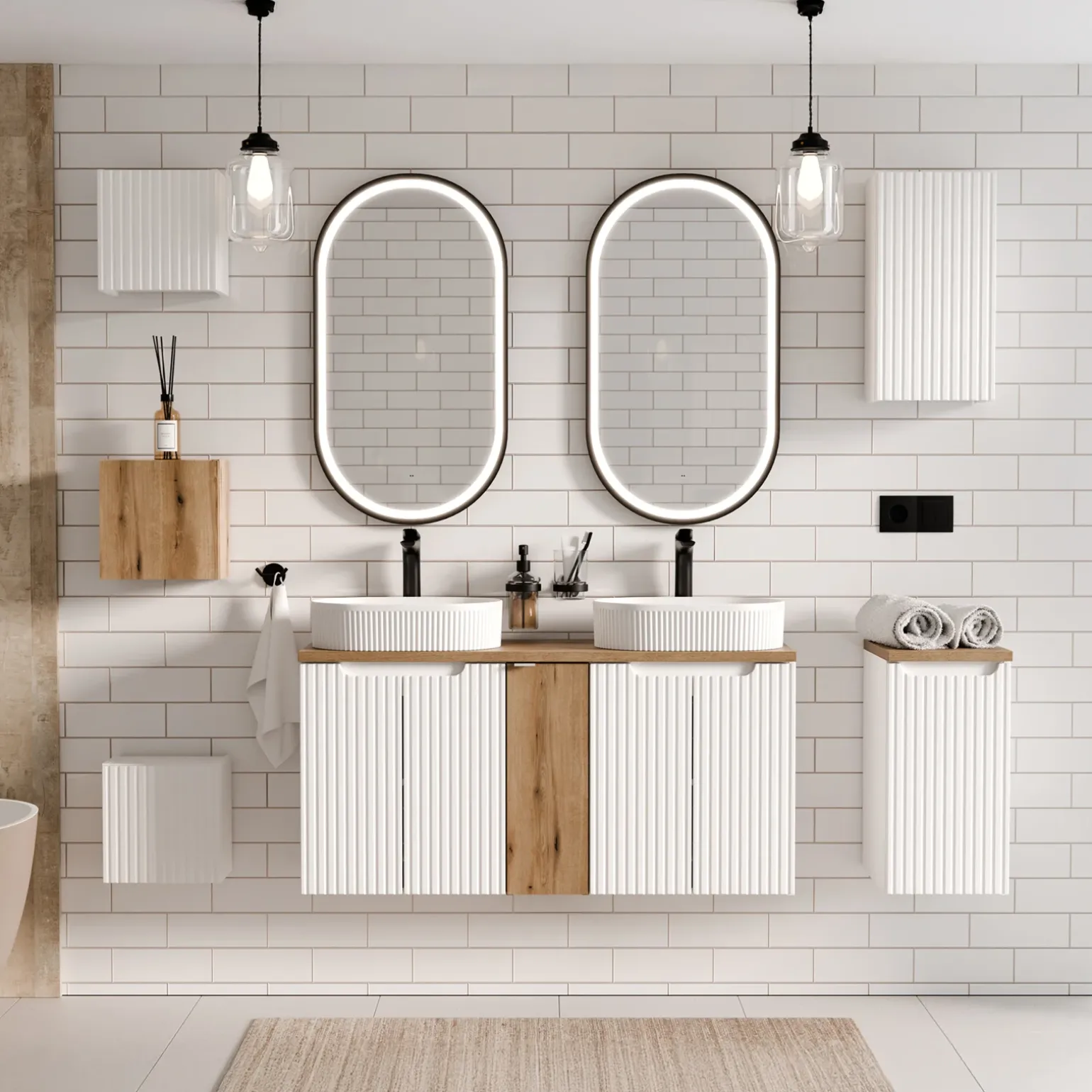 Specchio da parete con led 50x90cm nero Glossy 2