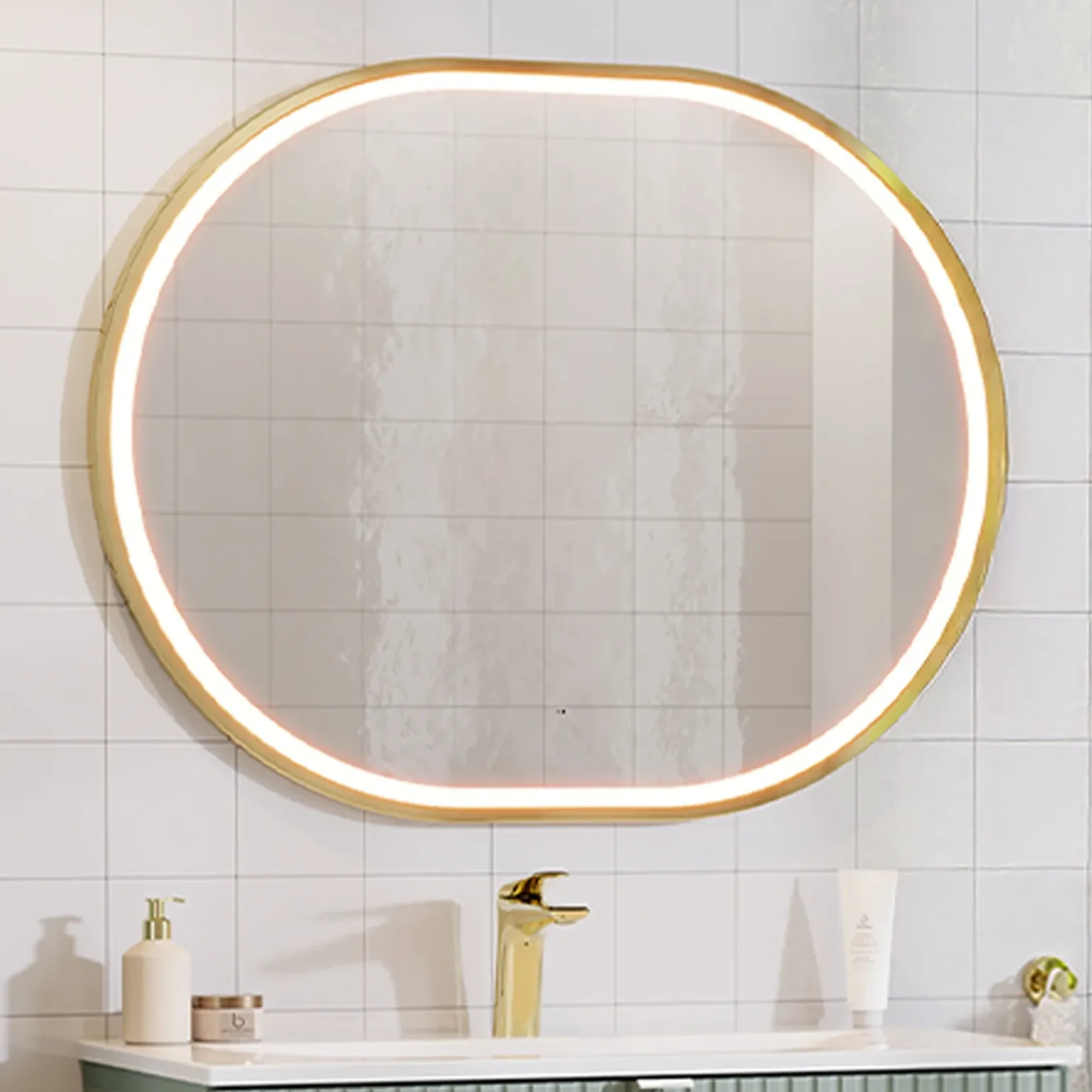 Specchio da parete con led 70x90cm dorato Glossy 3