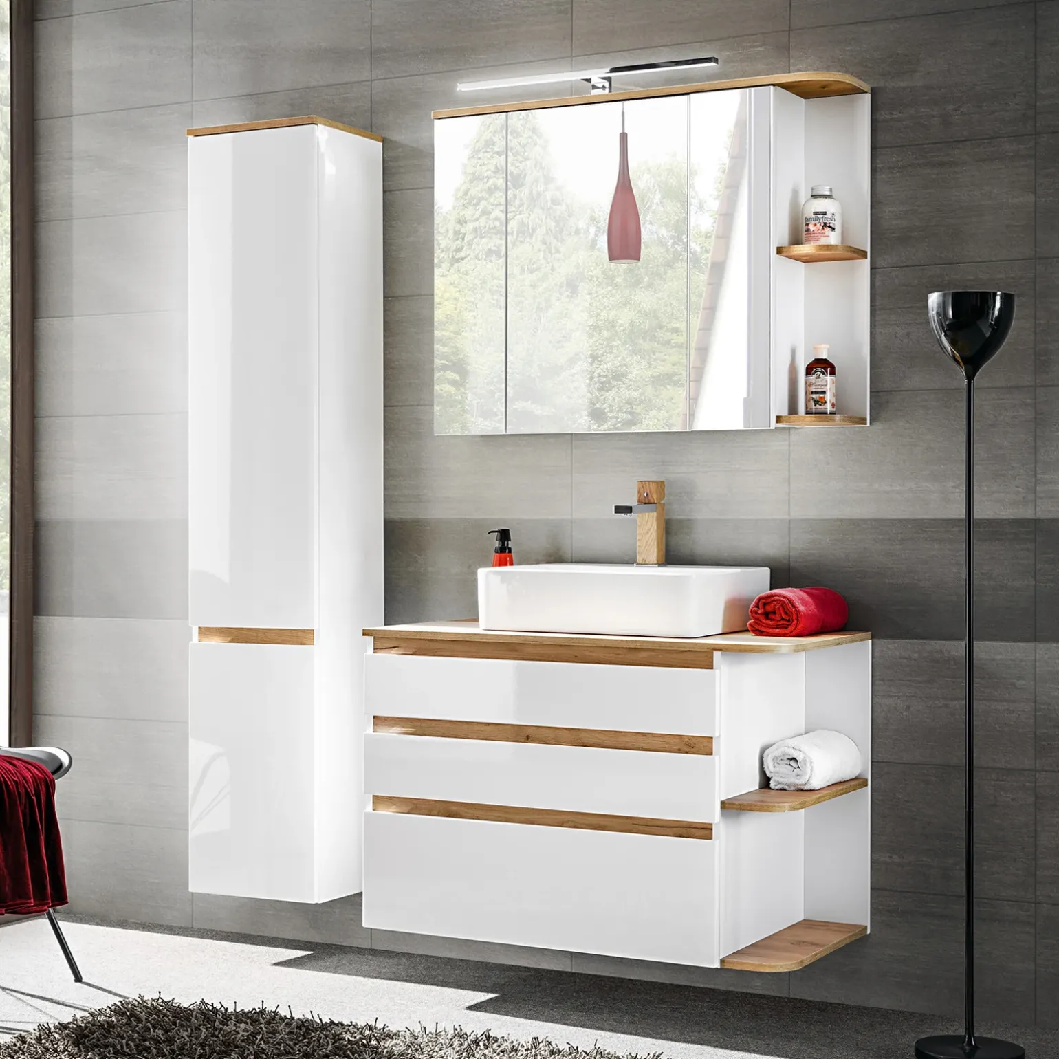 Specchio mobile contenitore 94x72cm 3 ante bianco rovere Dual