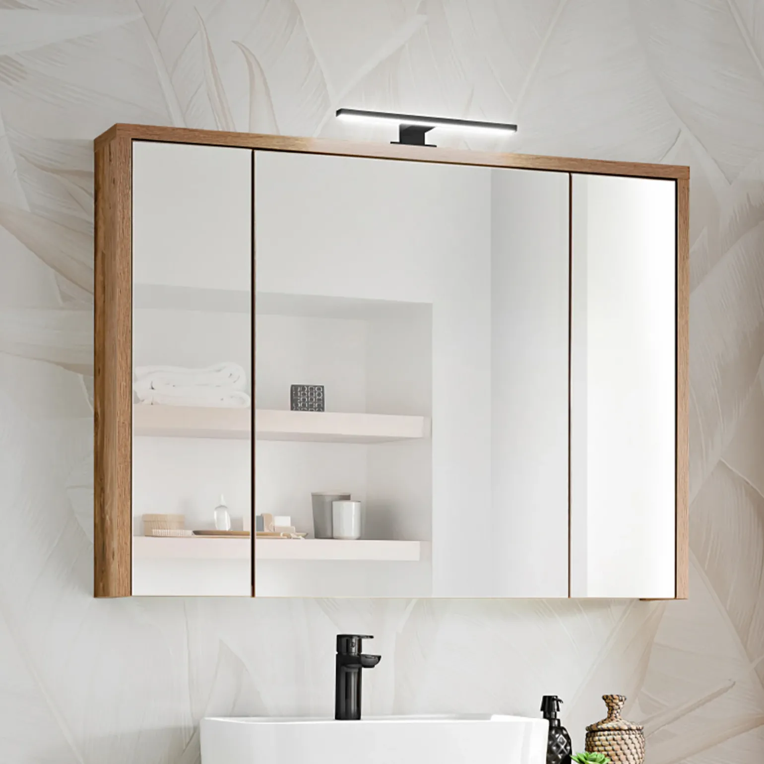 Specchio mobile contenitore 100x75cm 3 ante rovere Stony