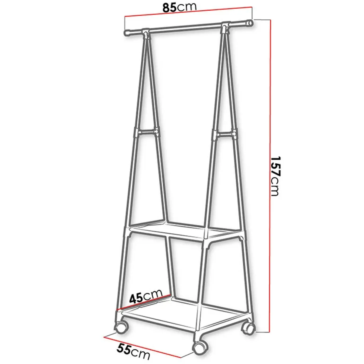 Stand appendiabiti 85x157h cm con ruote moderno nero Dustin