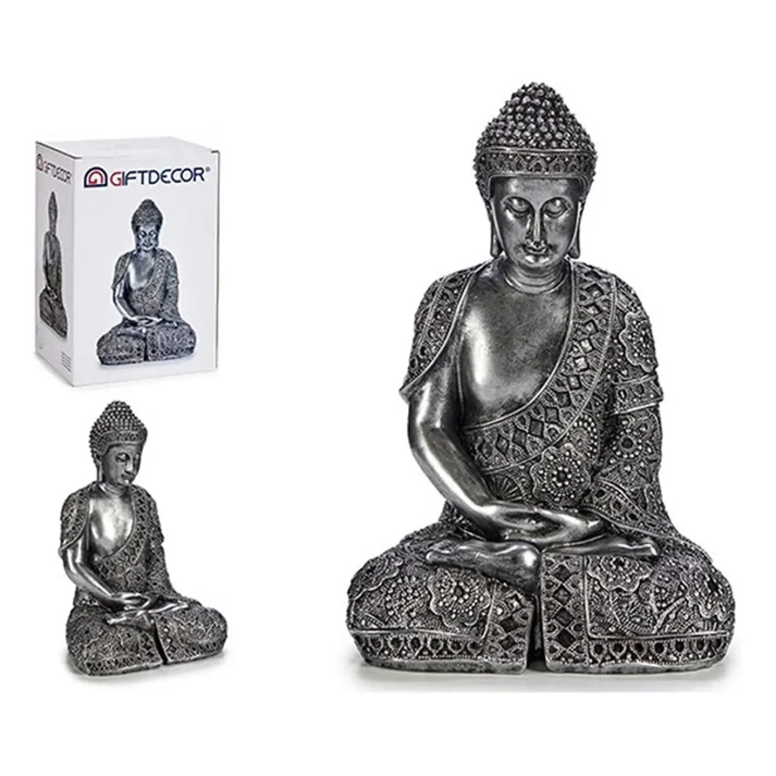 Statua da interno Buddha 20x35cm effetto argento Luise