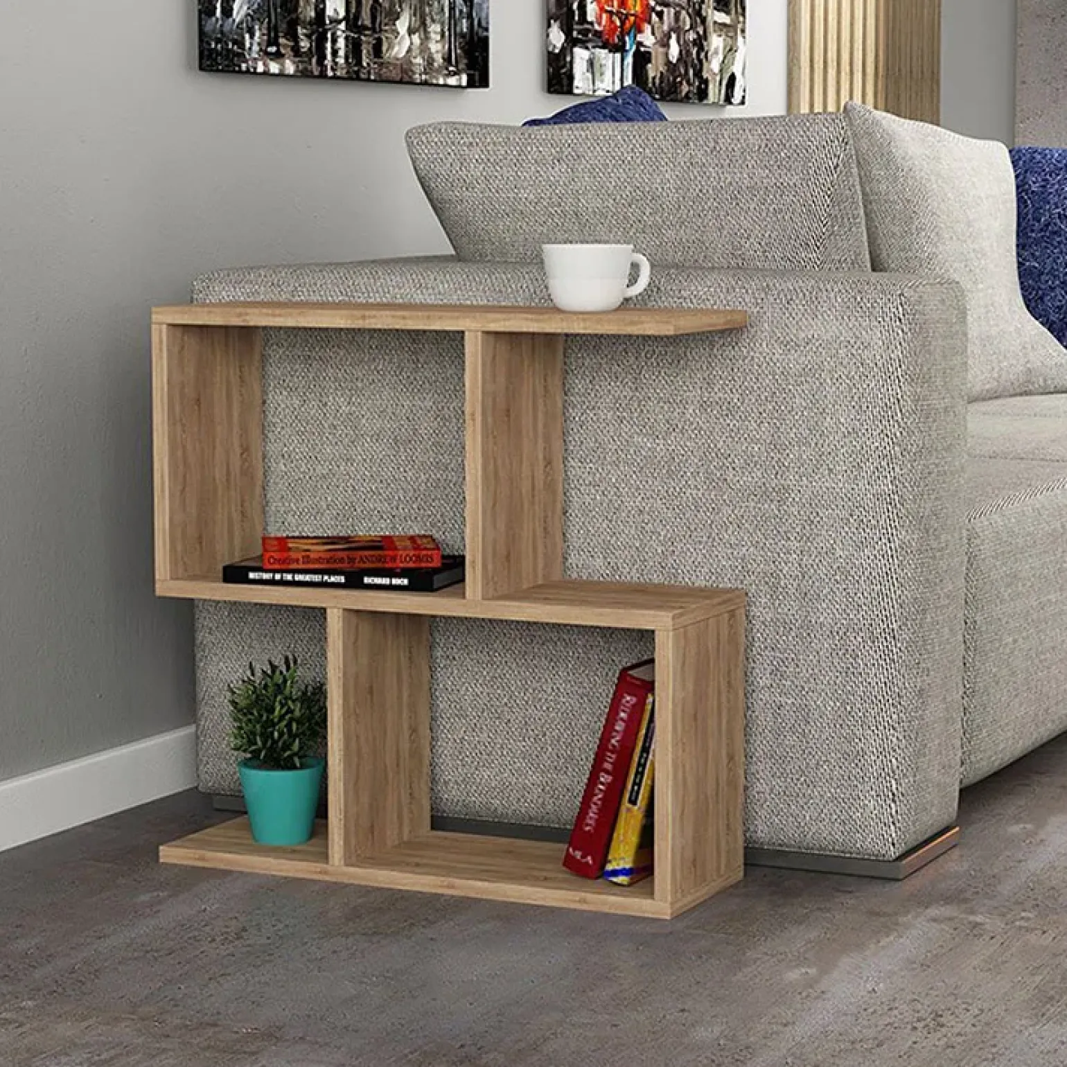 Tavolino da salotto con libreria design 60x60cm rovere sonoma Priocca