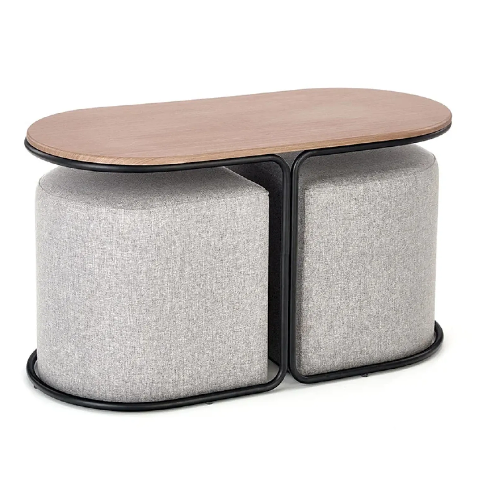 Tavolino da salotto con pouf in tessuto noce grigio nero Duchessa