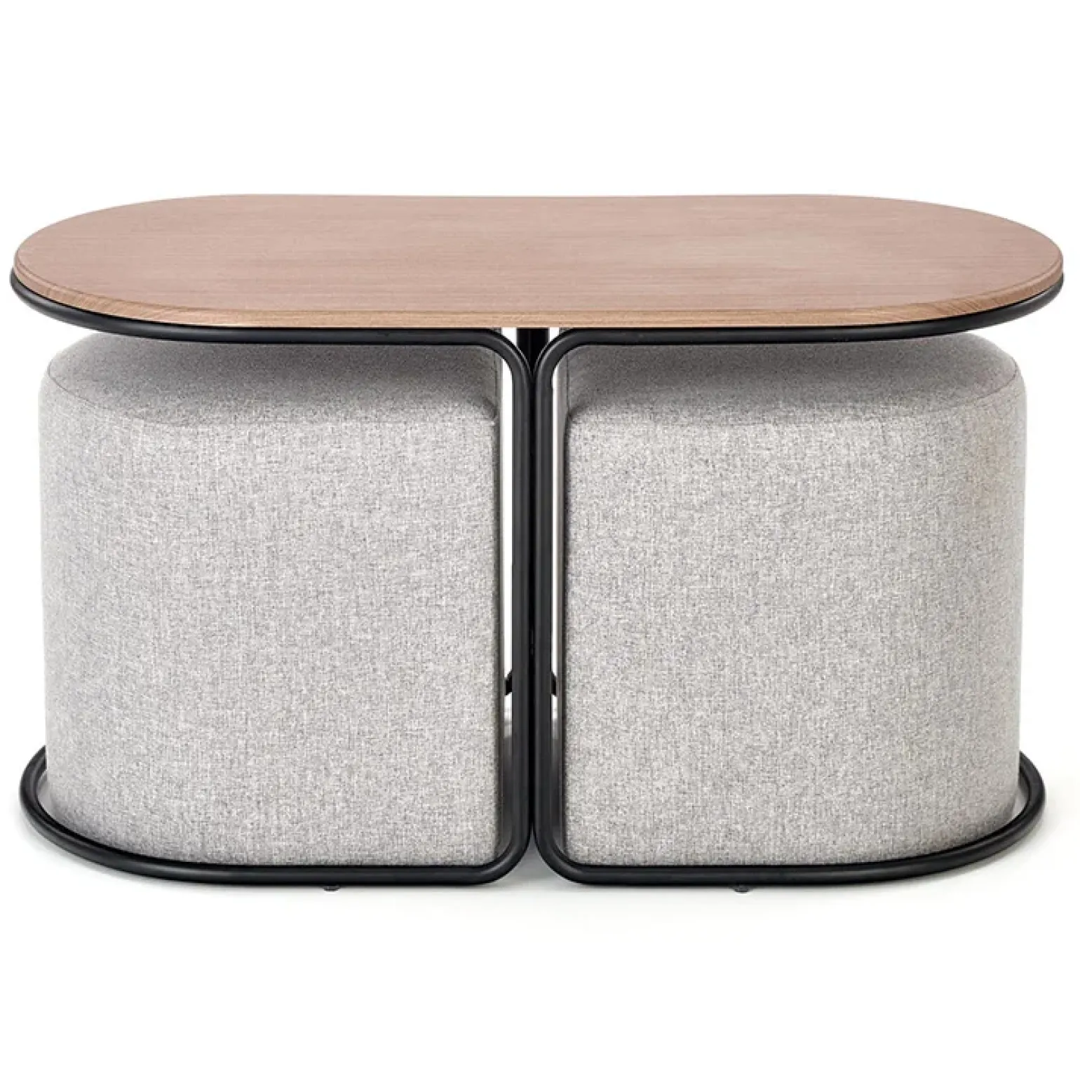 Tavolino da salotto con pouf in tessuto noce grigio nero Duchessa