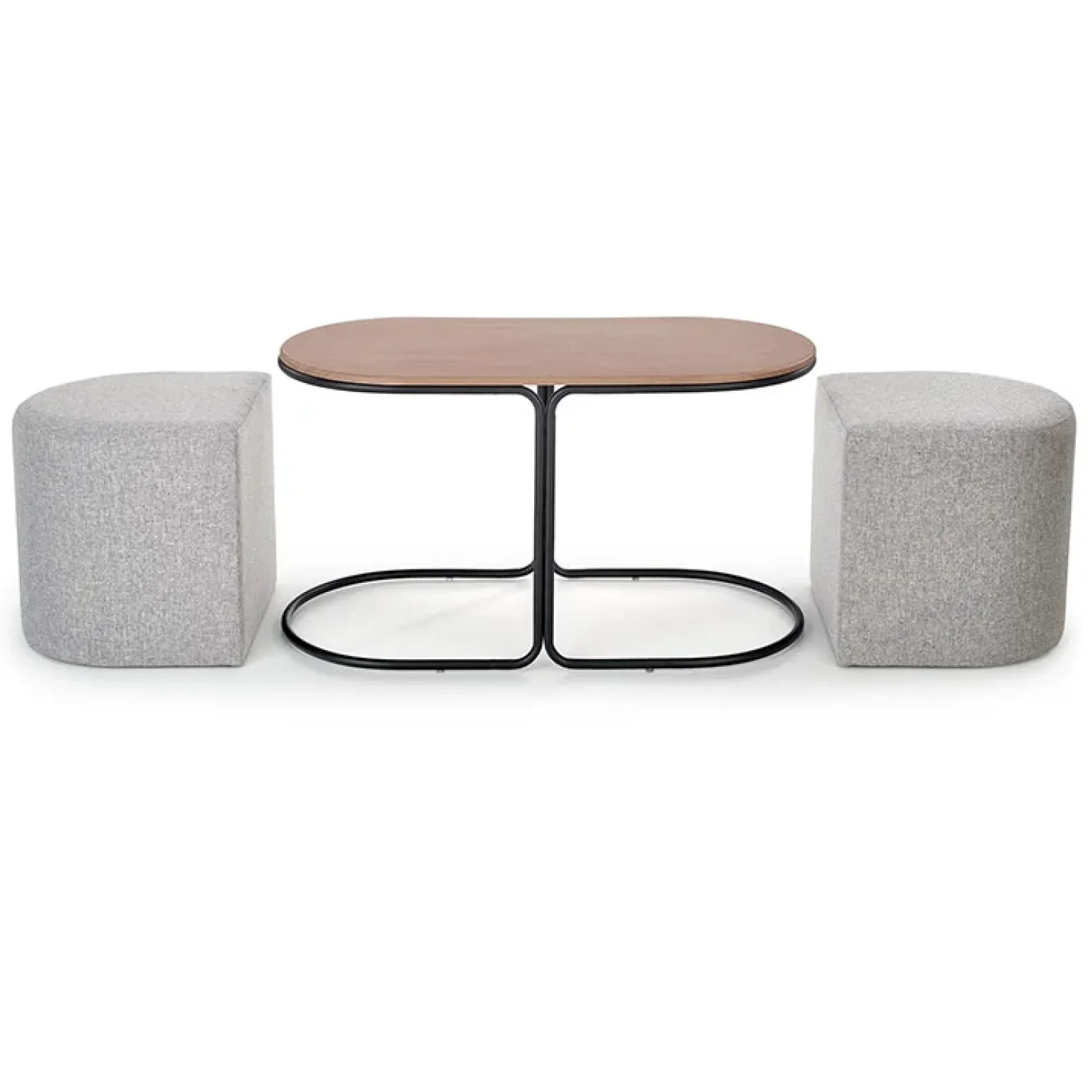 Tavolino da salotto con pouf in tessuto noce grigio nero Duchessa