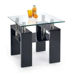 Tavolino da salotto con ripiano 60x60cm vetro nero acciaio Herman