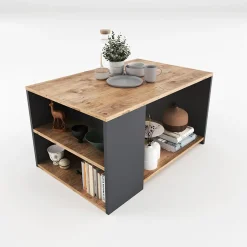 Tavolino da salotto con ripiani 90x48cm antracite rovere Luzon
