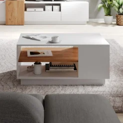 Tavolino da salotto con ripiano 100x60cm bianco opaco quercia James