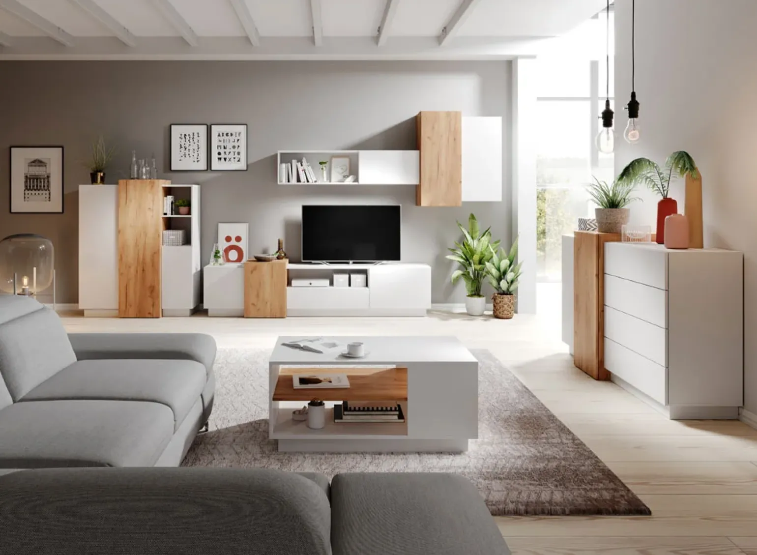 Tavolino da salotto con ripiano 100x60cm bianco opaco quercia James