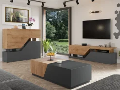 Tavolino da salotto contenitore 60x124cm apribile rovere antracite Modesta