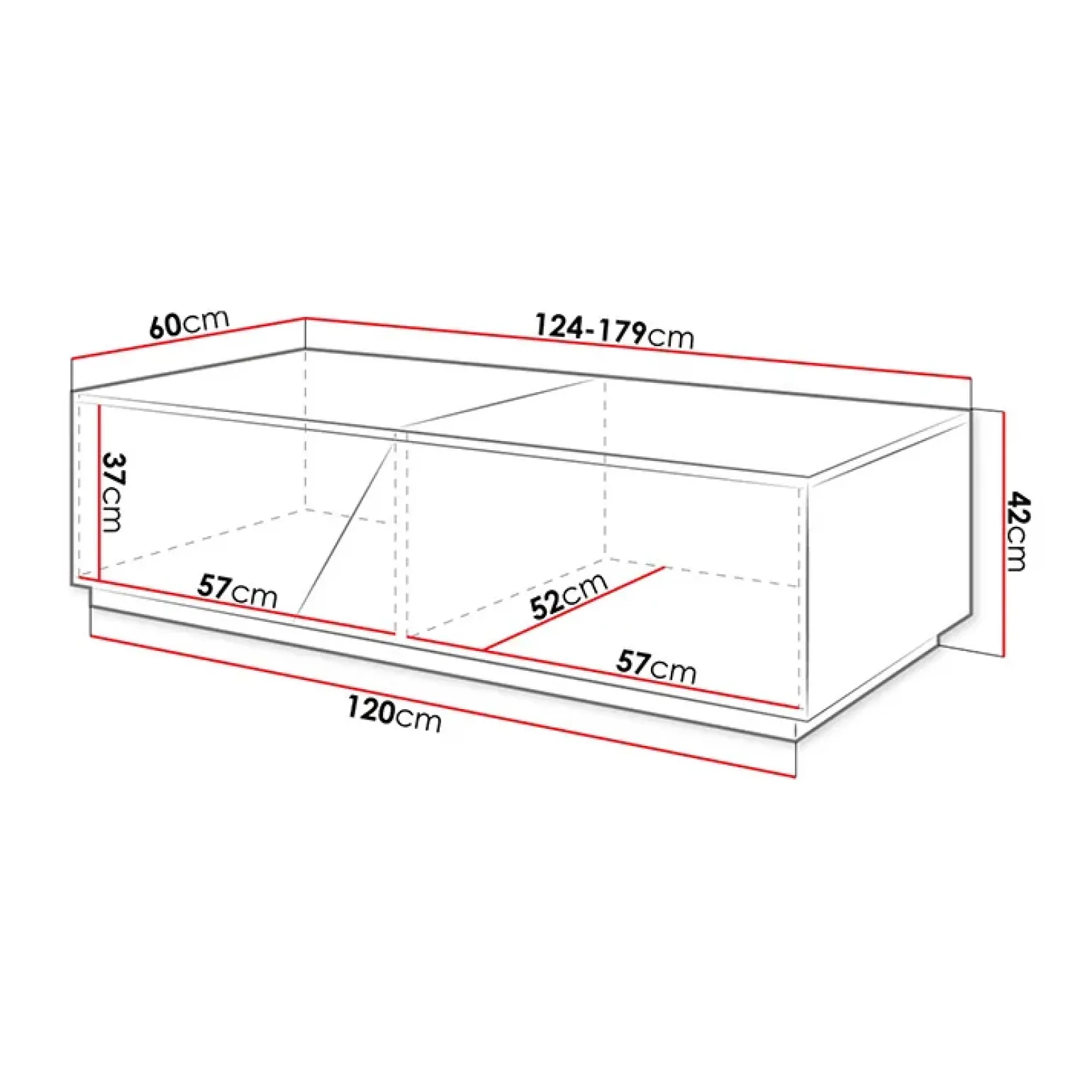 Tavolino da salotto contenitore 60x124cm apribile rovere antracite Modesta