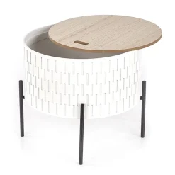Tavolino da salotto contenitore 35x35cm rotondo bianco opaco Sligo