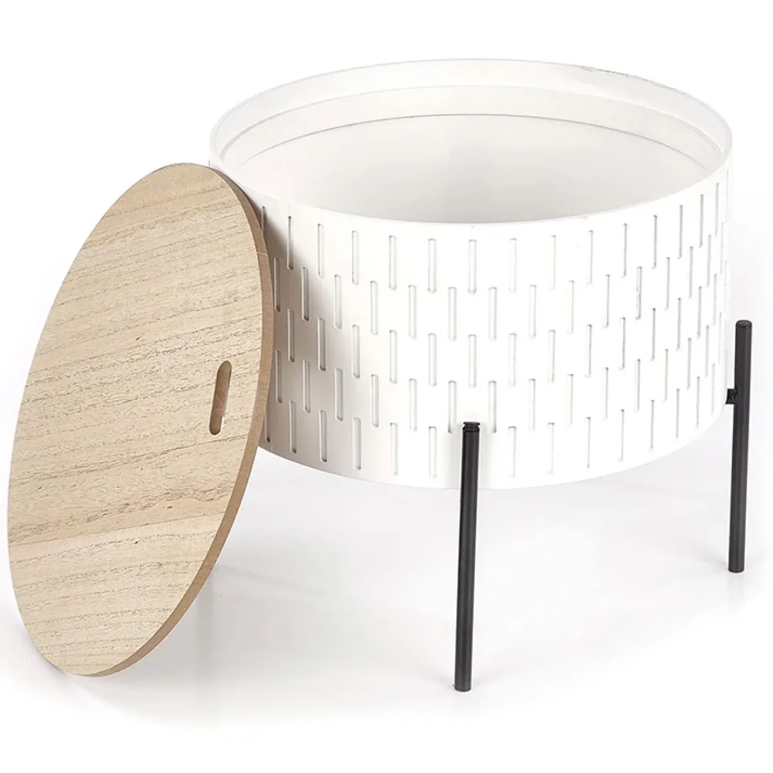 Tavolino da salotto contenitore 35x35cm rotondo bianco opaco Sligo