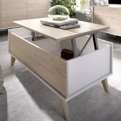 Tavolino da salotto contenitore 99x60cm design rovere bianco opaco Elmer