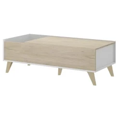 Tavolino da salotto contenitore 99x60cm design rovere bianco opaco Elmer