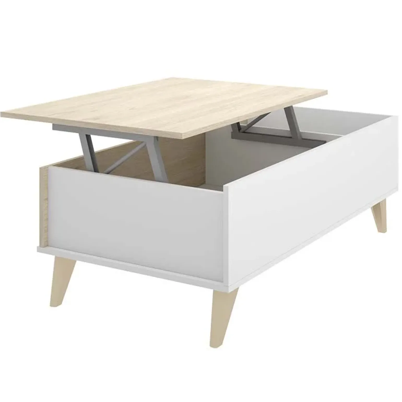 Tavolino da salotto contenitore 99x60cm design rovere bianco opaco Elmer