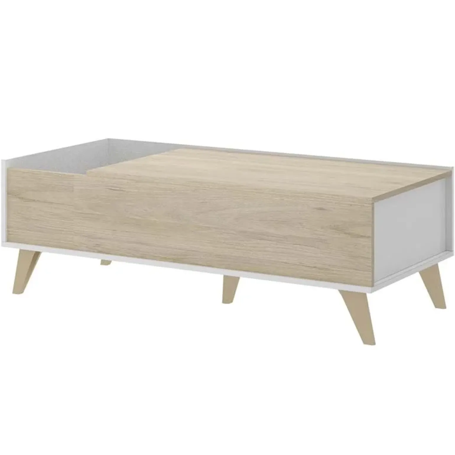 Tavolino da salotto contenitore 99x60cm design rovere bianco opaco Elmer