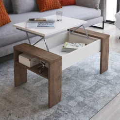 Tavolino da salotto contenitore 100x50cm moderno bianco spatolato noce Emmet Gihome®