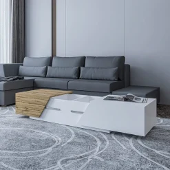 Tavolino da salotto contenitore 60x124cm apribile rovere bianco Modesta