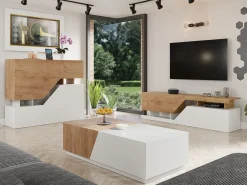 Tavolino da salotto contenitore 60x124cm apribile rovere bianco Modesta
