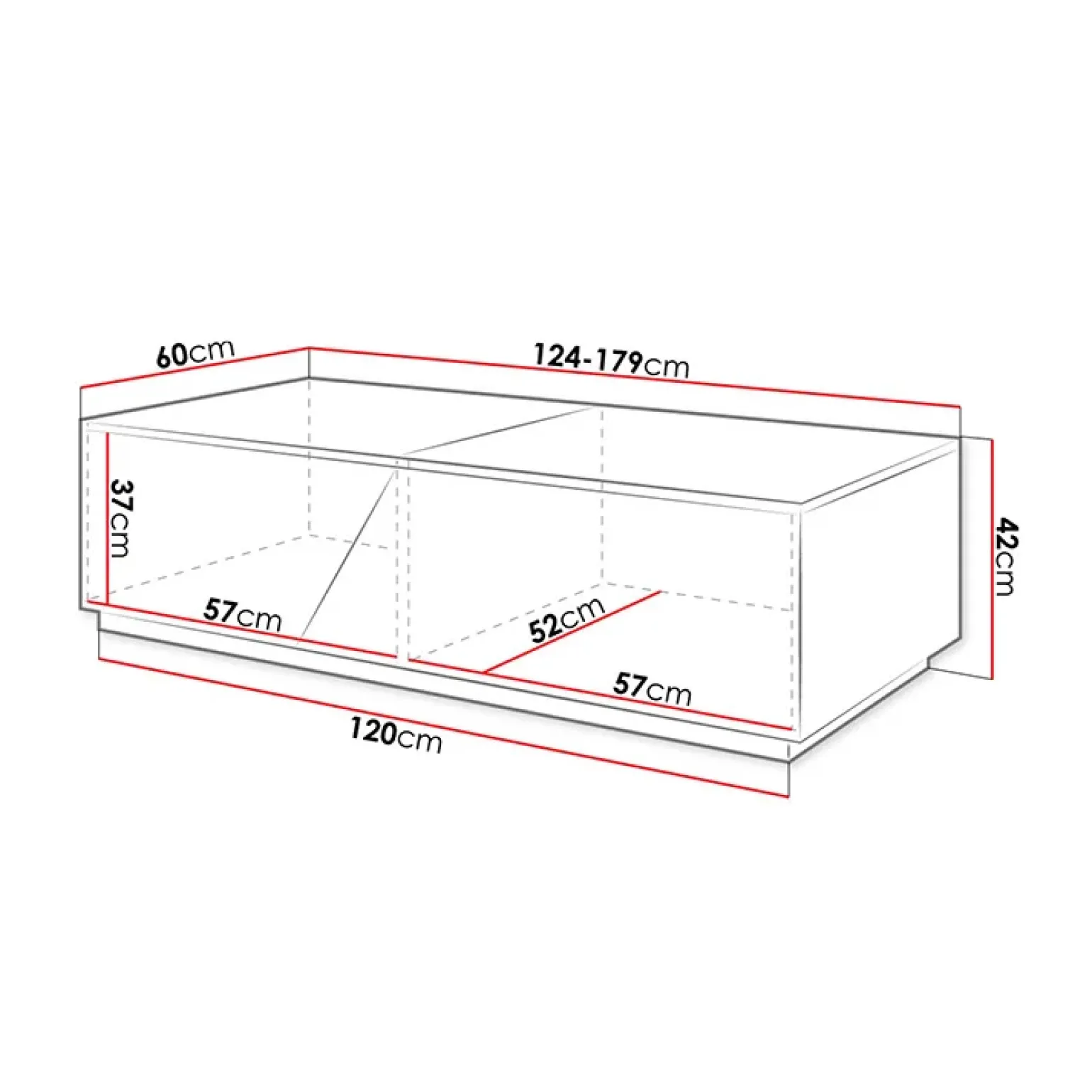 Tavolino da salotto contenitore 60x124cm apribile rovere bianco Modesta