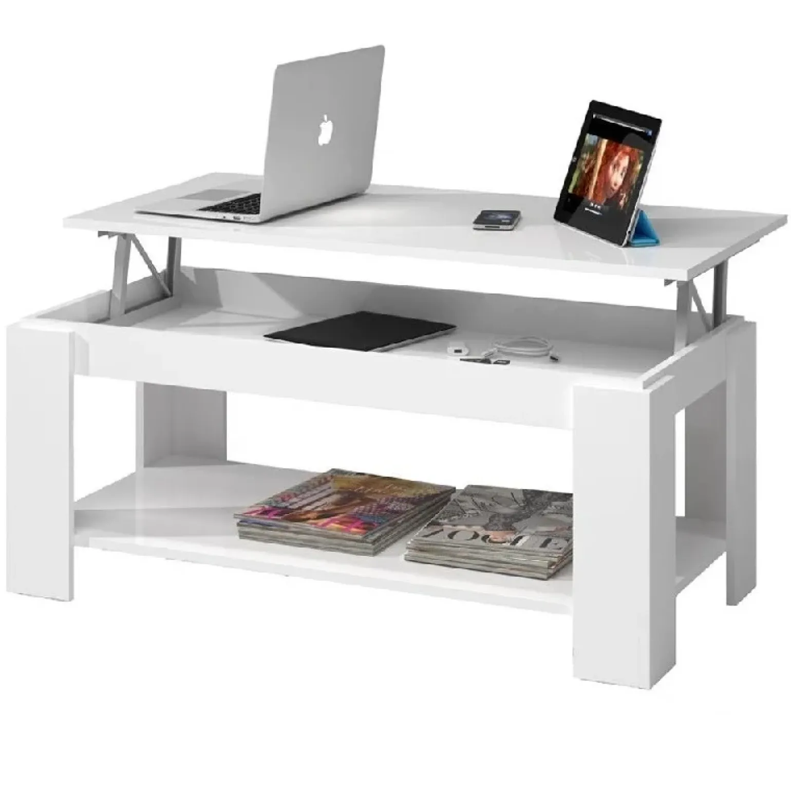 Tavolino da salotto contenitore 100x50cm moderno bianco opaco Charlotte