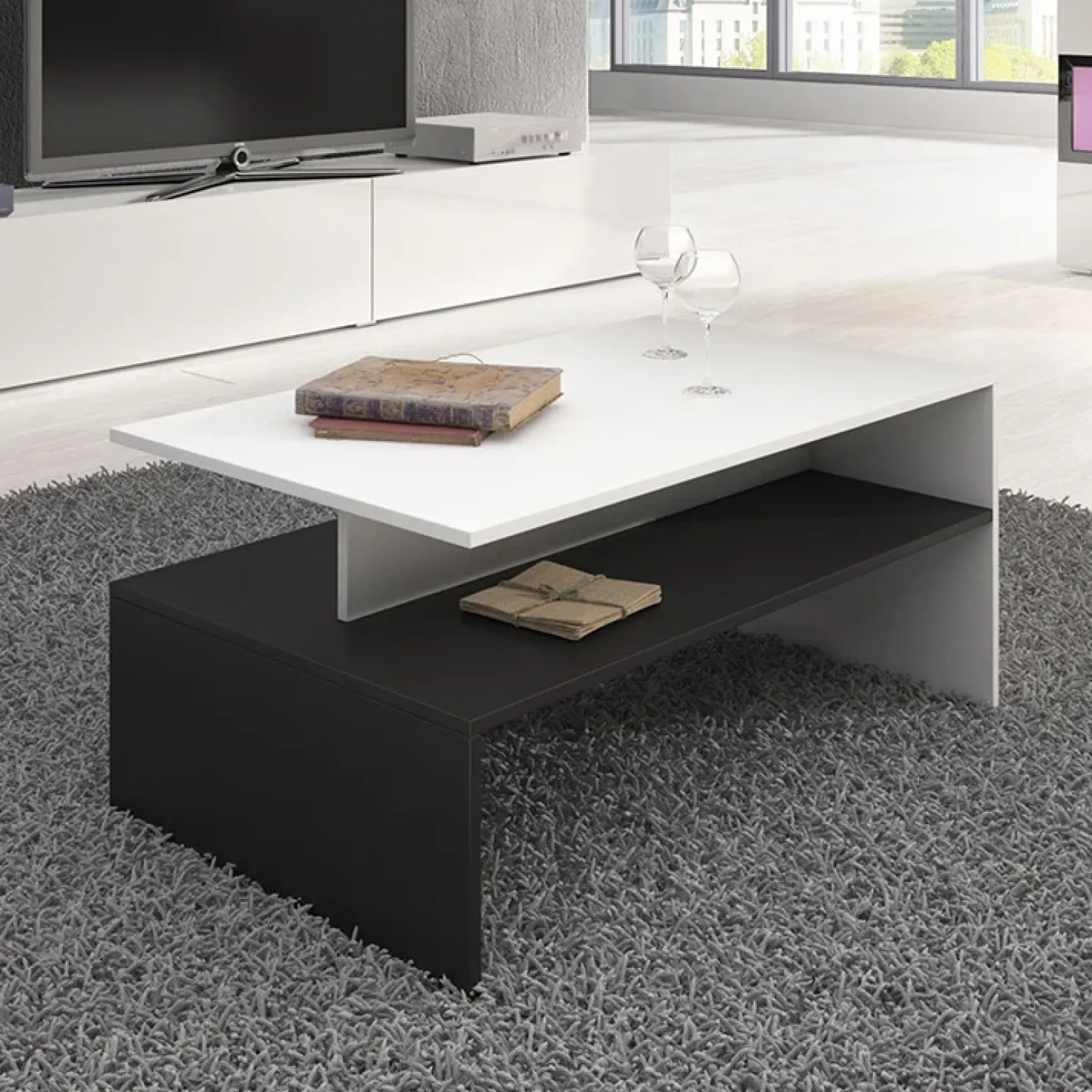 Tavolino da salotto design 100x45cm bianco e nero Emotion Gihome®