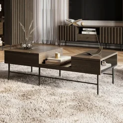 Tavolino da salotto doppio cassetti 134x40cm wengè Blackwood