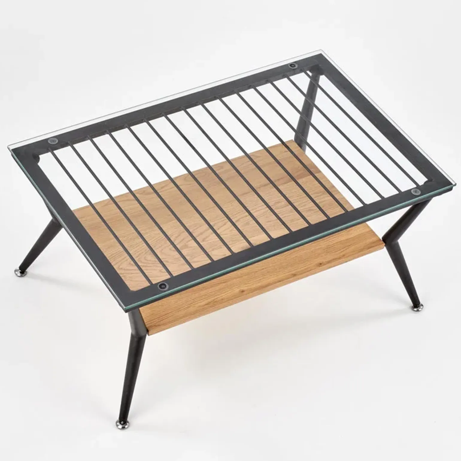 Tavolino da salotto in vetro moderno 80x38h cm rovere miele nero Ribe