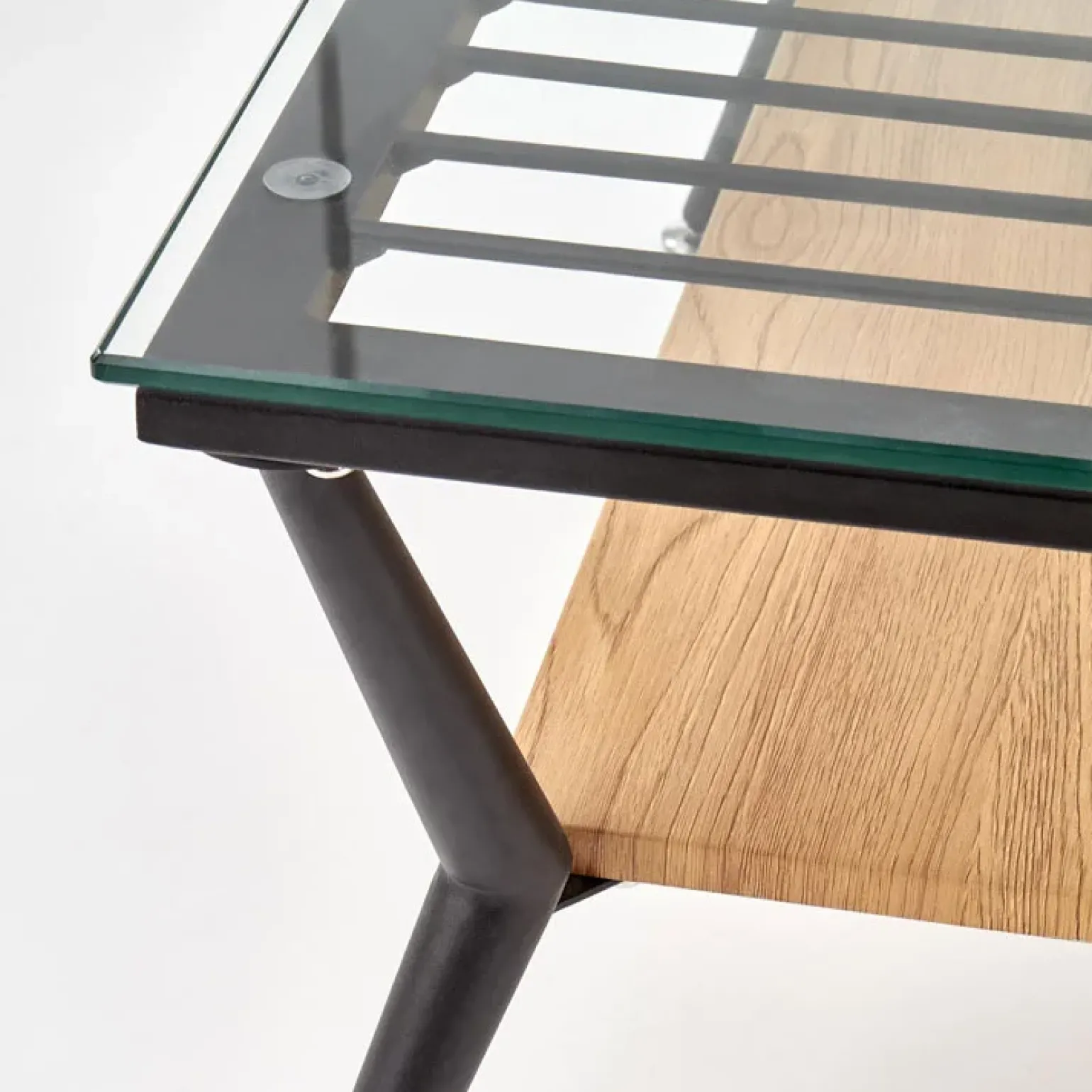 Tavolino da salotto in vetro moderno 80x38h cm rovere miele nero Ribe