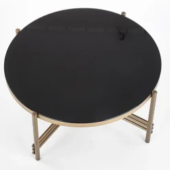 Tavolino da salotto in vetro rotondo 80x80cm nero oro Flam