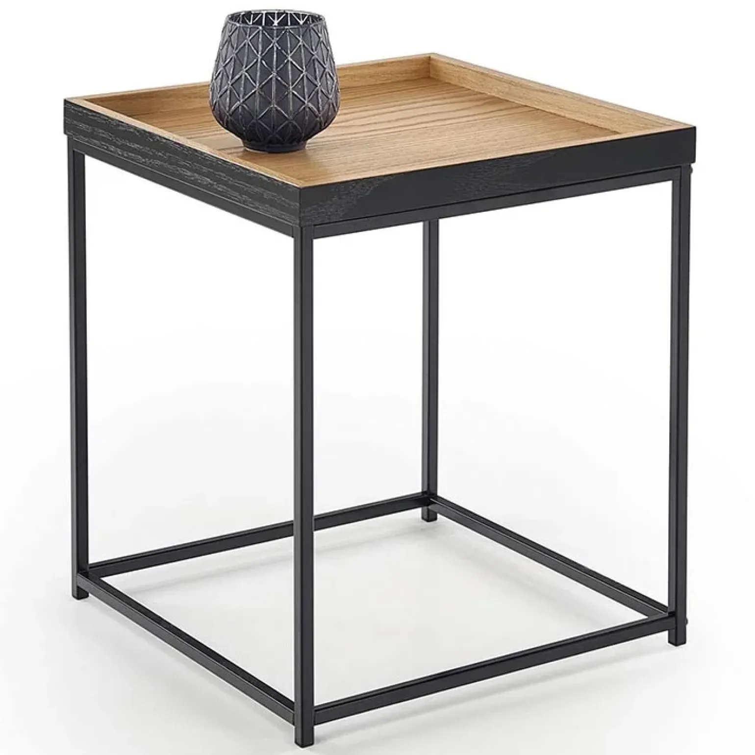 Tavolino da salotto moderno 42x42cm rovere naturale nero Fatima