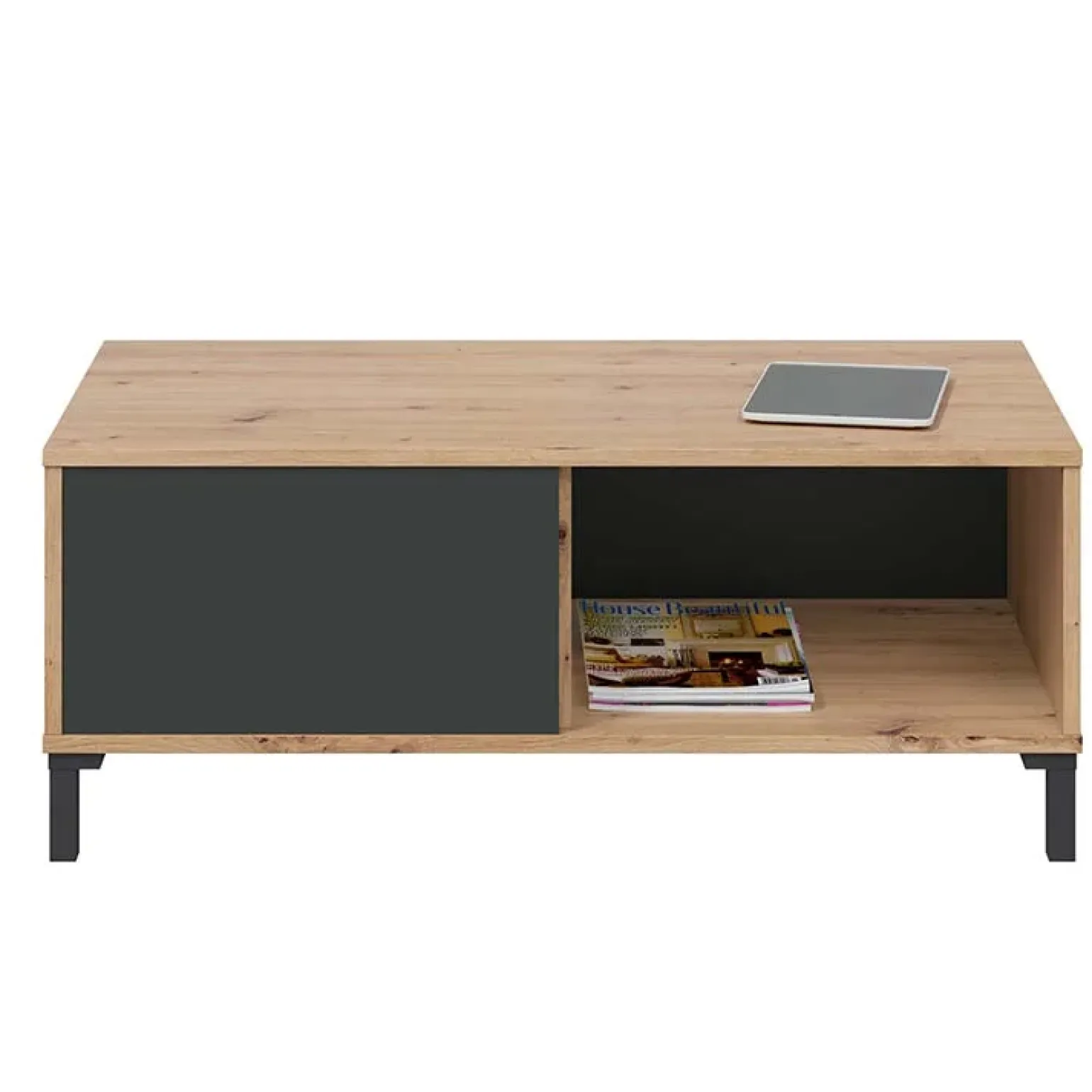 Tavolino da salotto moderno design 100x50cm rovere nodato antracite Rory