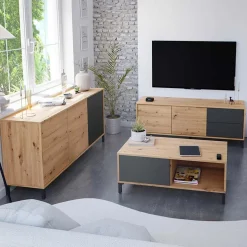 Tavolino da salotto moderno design 100x50cm rovere nodato antracite Rory