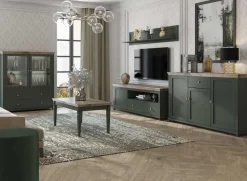 Tavolino da salotto moderno 110x50cm verde scuro quercia Texel