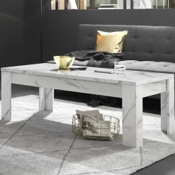 Tavolino da salotto moderno design 122x65cm marmo bianco Viking