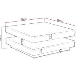 Tavolino da salotto quadrato 70x70cm rotante rovere bianco Rotol