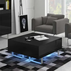 Tavolino da salotto quadrato moderno 85x85cm nero opaco e lucido Milo