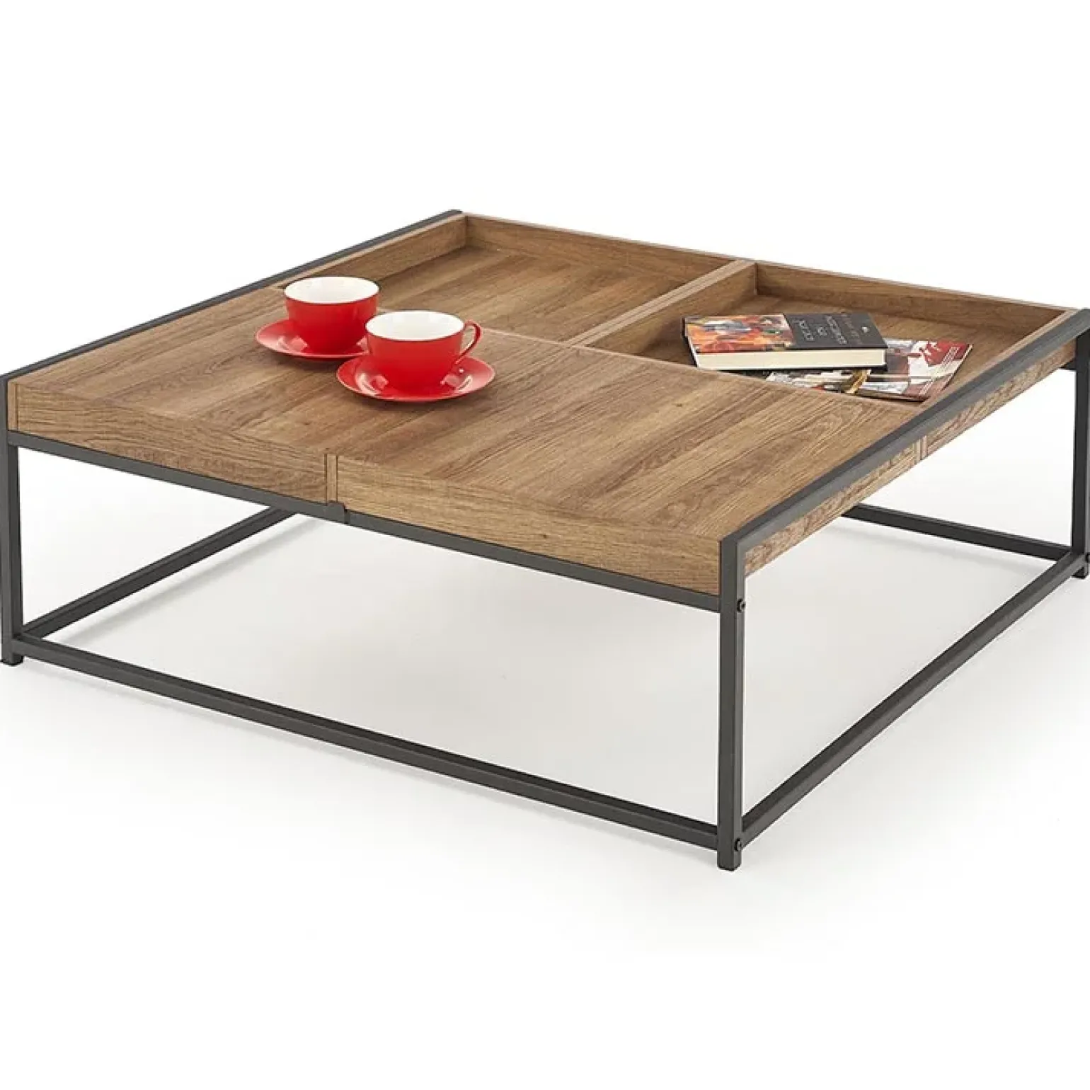 Tavolino da salotto rettangolare moderno 84x80cm noce nero Yala